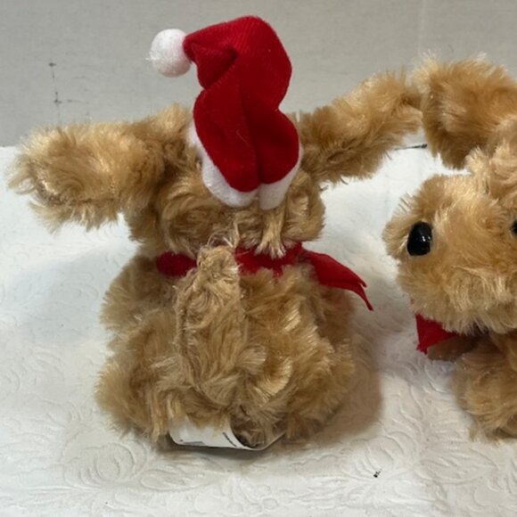 TWO Christmas Stuffed Golden Labradoodles w/Santa Hat & Scarf Toy Plush - Picture 9 of 12